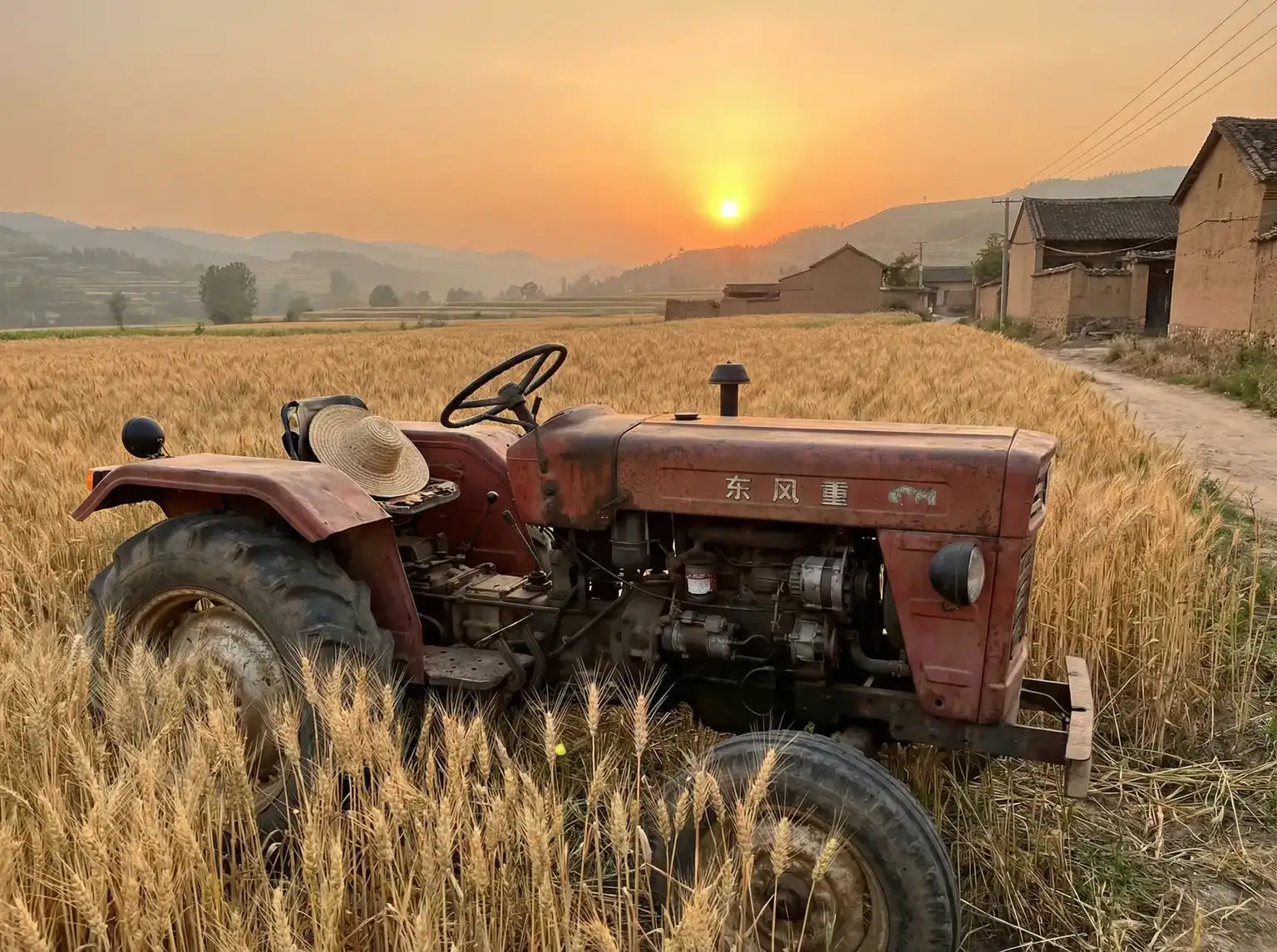 夕阳下的老式拖拉机停在麦田边 - 地铁跑酷任务 田间记忆